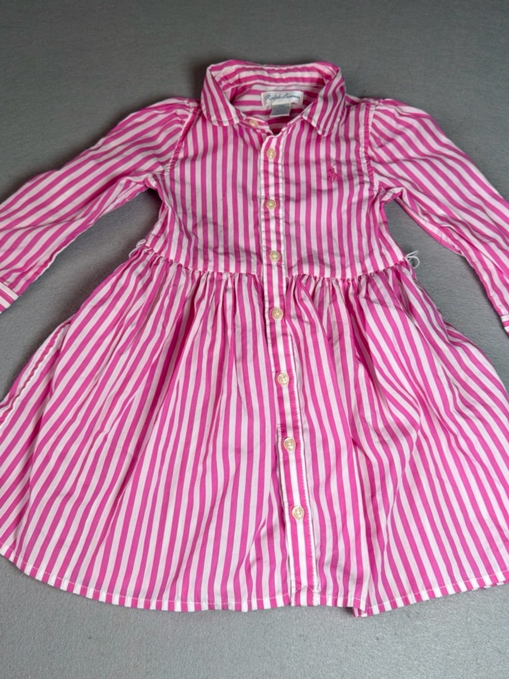 Prepp Girls Size 12M Ralph Lauren Pink and White Striped Button-Front Dress